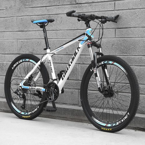 Bicicleta Laux Jack MTB albastru-alb design tradițional de spițe