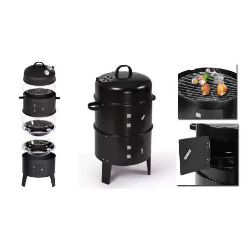 Set Grătar și afumător BBQ Grill XXL 5 în 1cu cărbune  - Negru