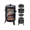 Set Grătar și afumător BBQ Grill XXL 5 în 1cu cărbune  - Negru