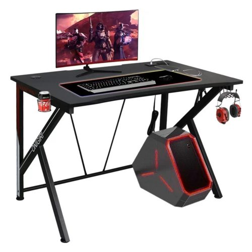 Masă Gamer cu suport pahar și suport pentru căști , 116x73x76cm - Negru - roșu - alb