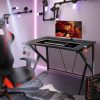 Masă Gamer cu suport pahar și suport pentru căști , 116x73x76cm - Negru - roșu - alb